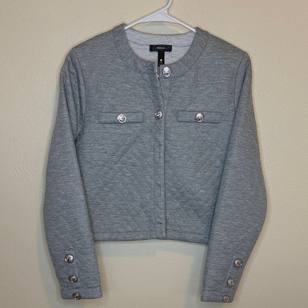 Aqua Women’s Quilted Cropped Knit Blazer Heather Gray Size S New Fall Outdoor